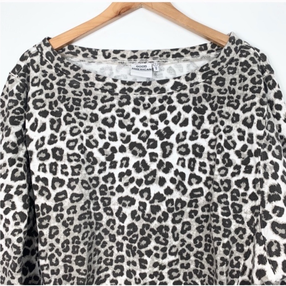 NWT Good American Cheetah Print Boatneck Pullover Sweatshirt Size  0 - Picture 3 of 6